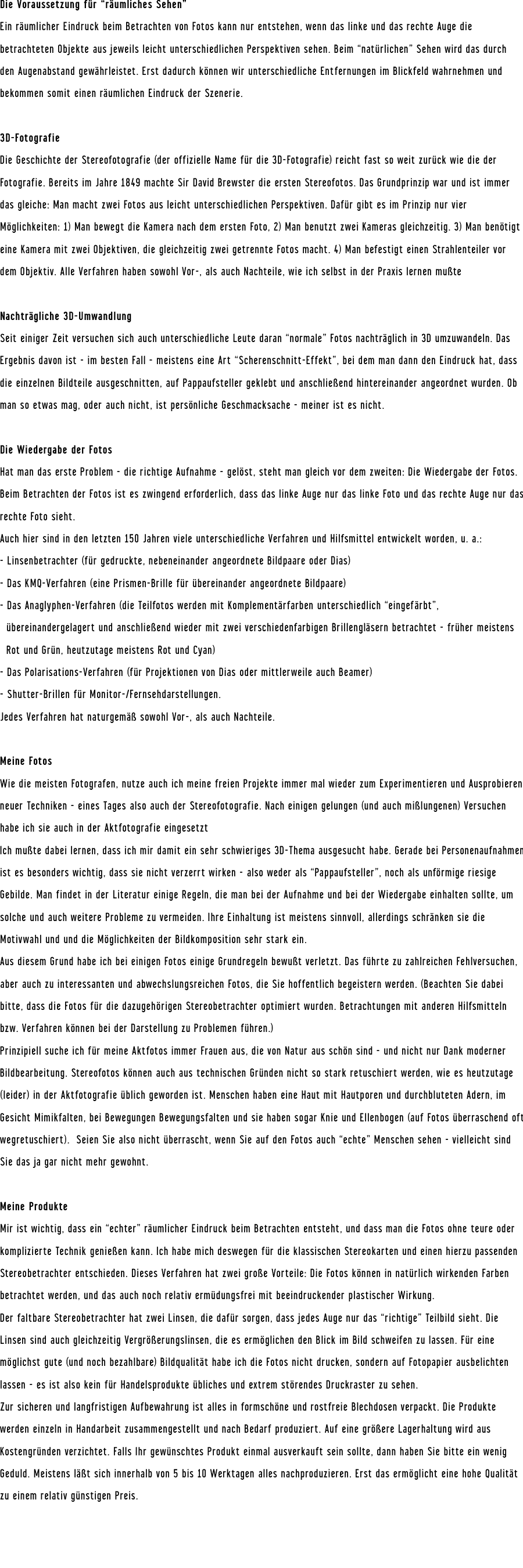 Informationen zu Stereoskopie und Aktfotografie in 3D von Christian Feist